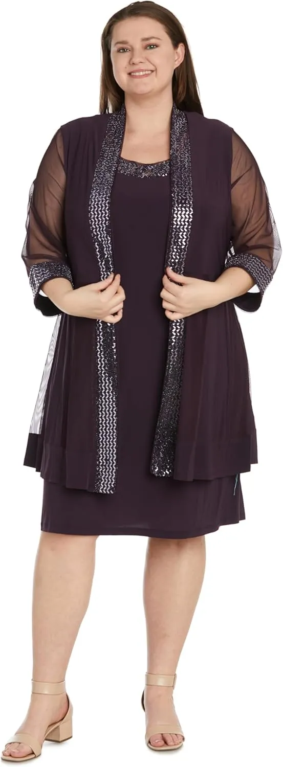 R&M Richards Womens Plus Embellished Knee Length Midi Dress