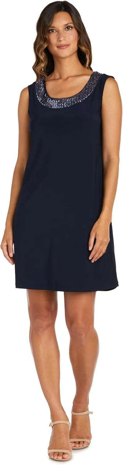 R&M Richards Womens Plus Embellished Knee Length Midi Dress