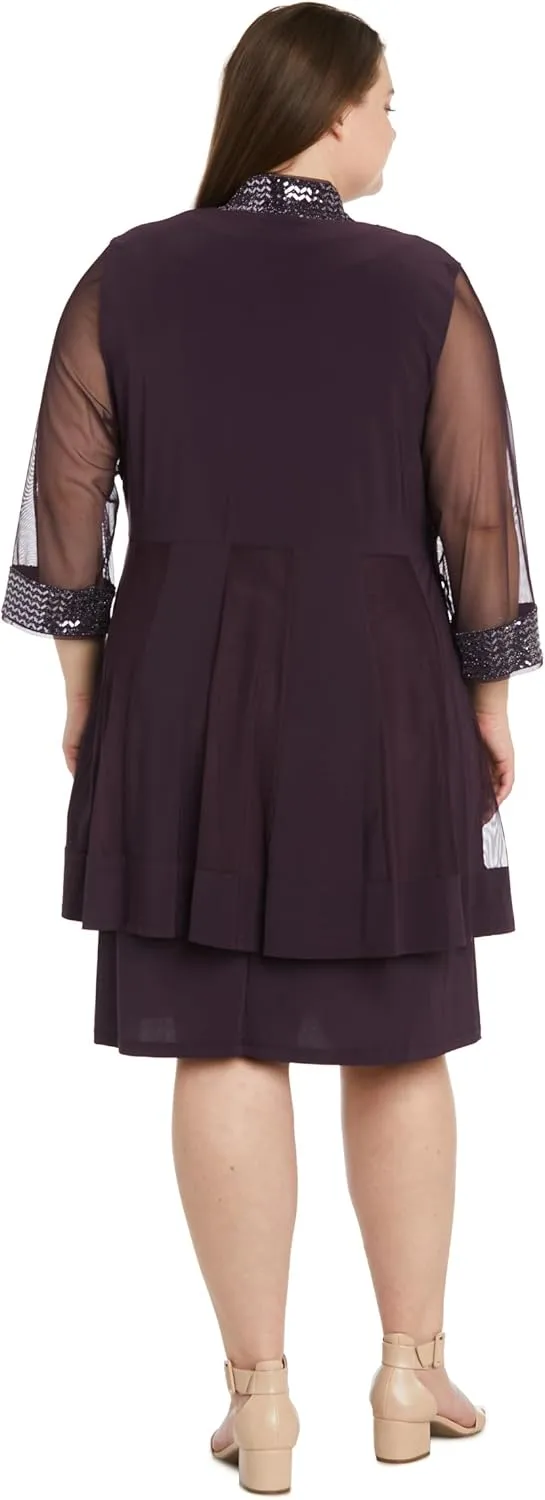 R&M Richards Womens Plus Embellished Knee Length Midi Dress