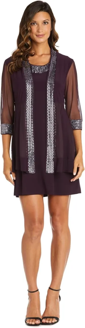 R&M Richards Womens Plus Embellished Knee Length Midi Dress