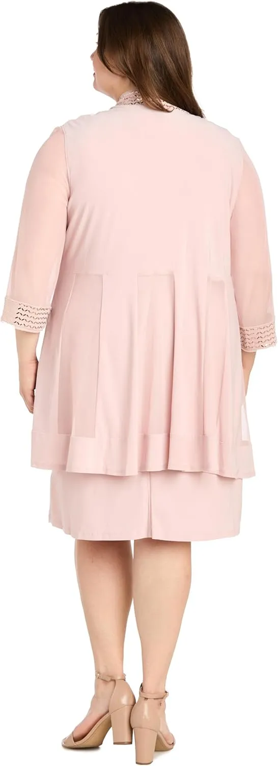 R&M Richards Womens Plus Embellished Knee Length Midi Dress
