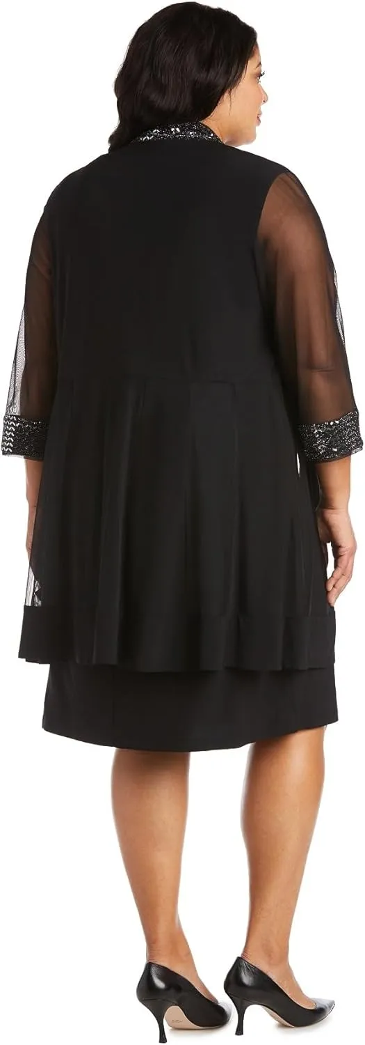 R&M Richards Womens Plus Embellished Knee Length Midi Dress