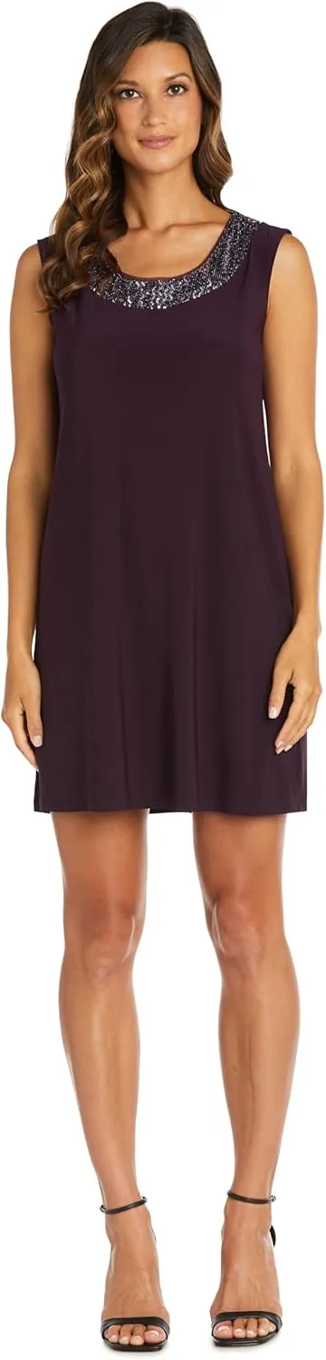 R&M Richards Womens Plus Embellished Knee Length Midi Dress