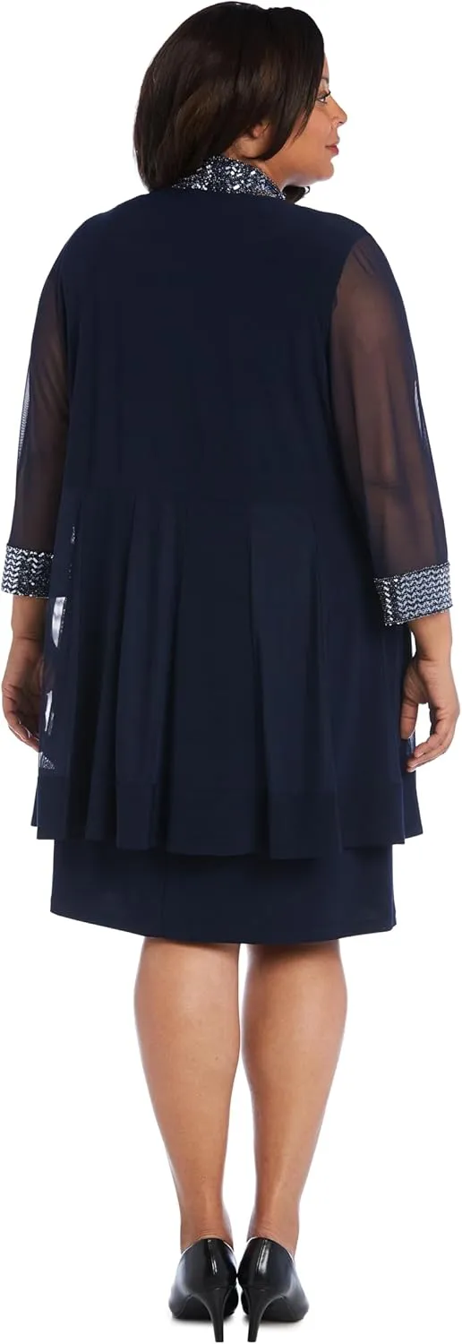 R&M Richards Womens Plus Embellished Knee Length Midi Dress