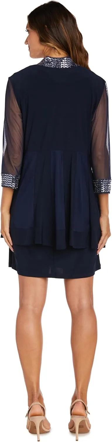 R&M Richards Womens Plus Embellished Knee Length Midi Dress