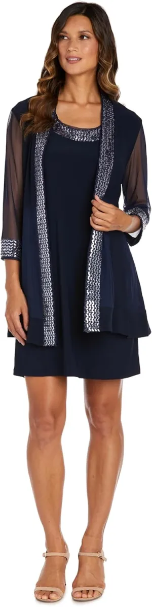 R&M Richards Womens Plus Embellished Knee Length Midi Dress