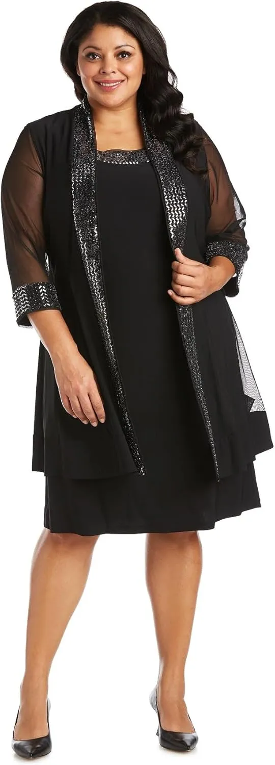 R&M Richards Womens Plus Embellished Knee Length Midi Dress