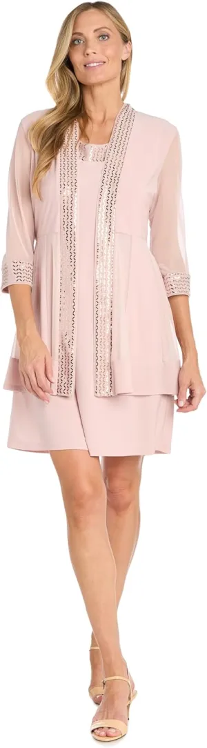 R&M Richards Womens Plus Embellished Knee Length Midi Dress