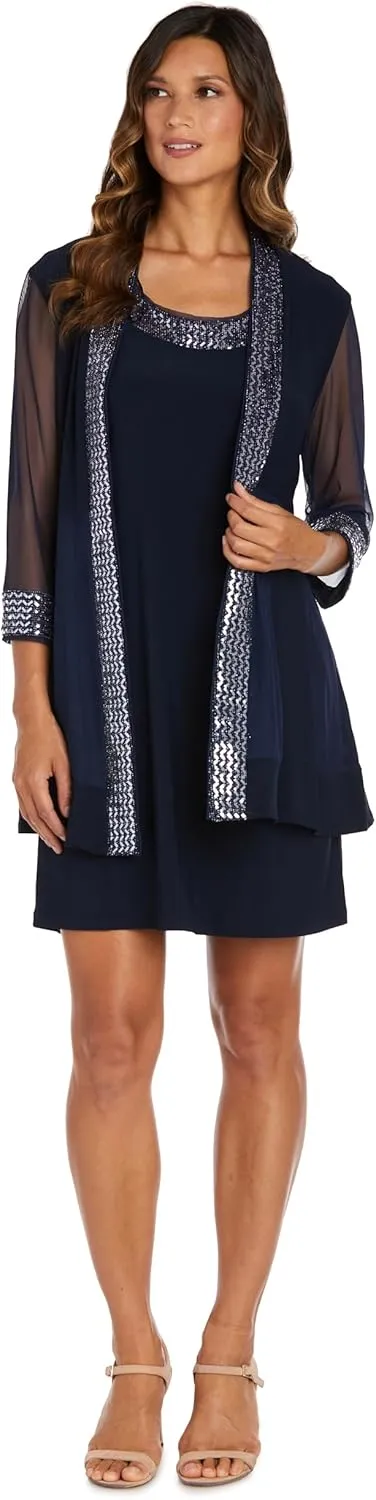 R&M Richards Womens Plus Embellished Knee Length Midi Dress