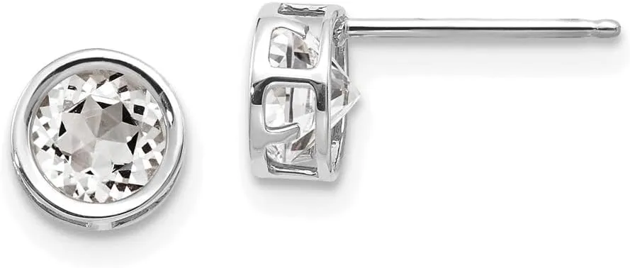 Real 14k White Gold 5mm Bezel White Topaz Stud Earrings 5mm
