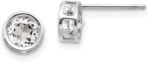Real 14k White Gold 5mm Bezel White Topaz Stud Earrings 5mm