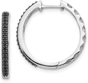 Real 14K White Gold Black Diamond 2mm Hinged Hoop Huggie Earrings - 20mm x 21mm (.148 cttw.)