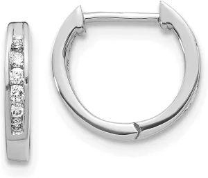 Real 14K White Gold Diamond Hinged Hoop Huggie Earrings 11mm (.12 cttw.)
