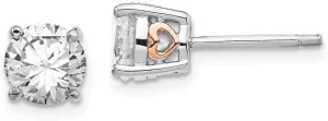 Real 925 Sterling Silver and Rose Gold-plated Heart 6.5mm CZ Cubic Zirconia Stud Earrings 6.5mm