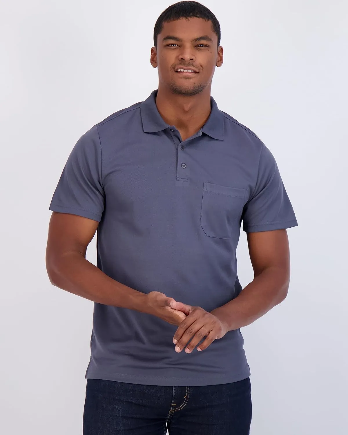 Real Essentials 3 Pack: Mens Short Sleeve Dry-Fit Collared Polo Shirt with Pocket - Active Casual (Available Big & Tall)