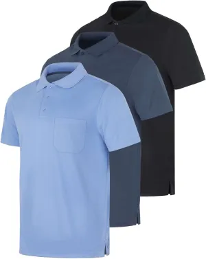 Real Essentials 3 Pack: Mens Short Sleeve Dry-Fit Collared Polo Shirt with Pocket - Active Casual (Available Big & Tall)