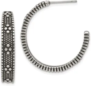 Real Stainless Steel and Vintage Antiqued Post Hoop Earrings