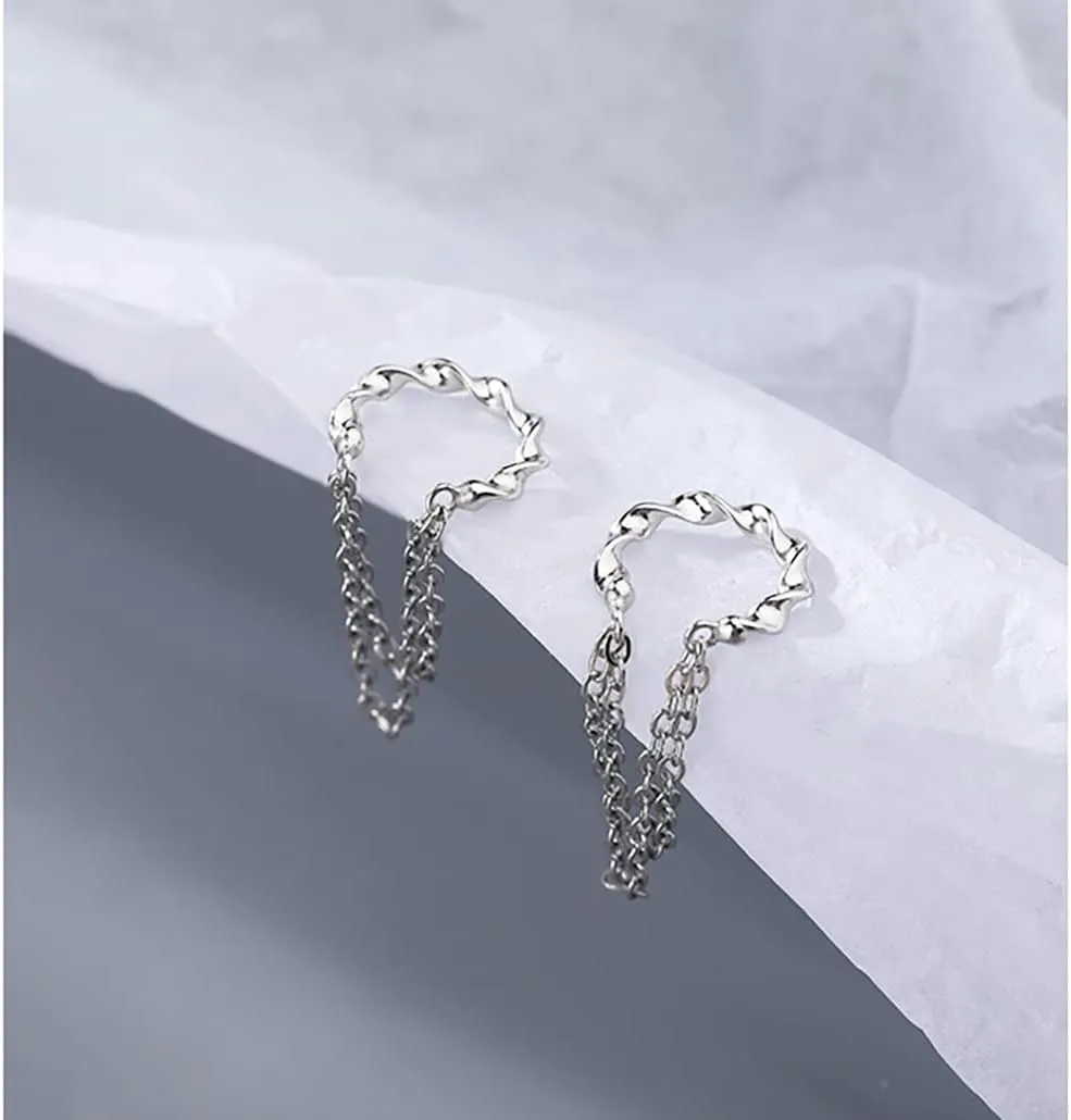 Reffeer Solid 925 Sterling Silver Cuff Earrings Chain Cartilage Wraps for Women Teens Minimalist Cuff Earrings No Piercing