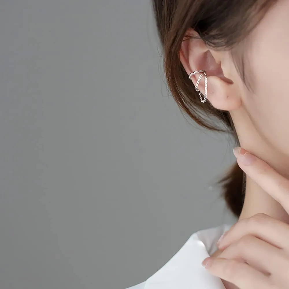 Reffeer Solid 925 Sterling Silver Cuff Earrings Chain Cartilage Wraps for Women Teens Minimalist Cuff Earrings No Piercing