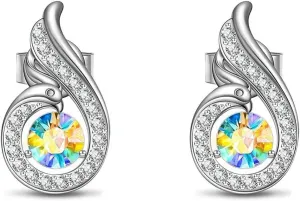 Rise From the Ashes Phoenix Earrings For Women, Birds Pierced Stud Blue Crystal Luck and Renewal Gift Jewelry