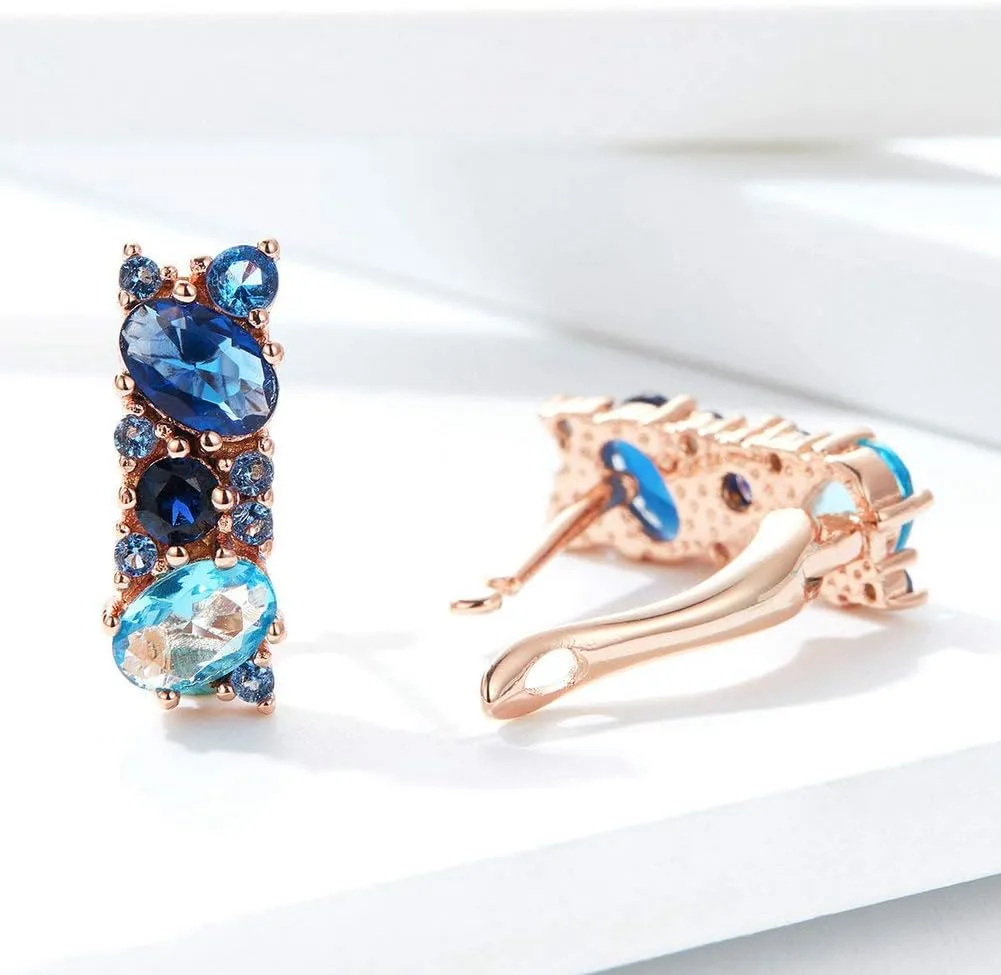 Rose Gold Hoop Earring for Women Multicolored Crystal Earring Sterling Silver Multi Gemstone Earrings Amethyst Ruby Sapphire Garnet Earring for Fashion Jewelry Ideal Valentine's Day