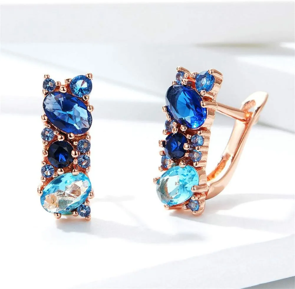 Rose Gold Hoop Earring for Women Multicolored Crystal Earring Sterling Silver Multi Gemstone Earrings Amethyst Ruby Sapphire Garnet Earring for Fashion Jewelry Ideal Valentine's Day