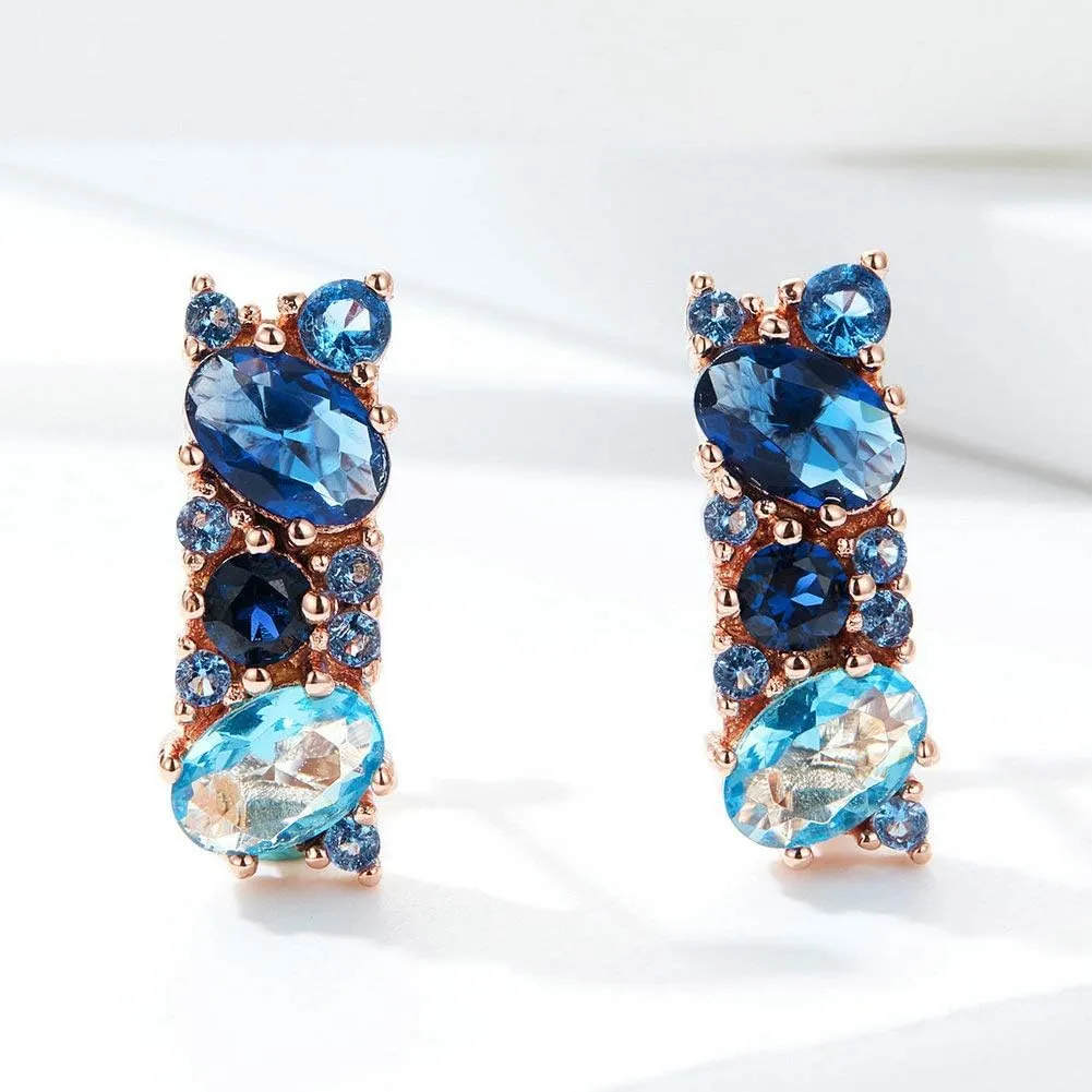 Rose Gold Hoop Earring for Women Multicolored Crystal Earring Sterling Silver Multi Gemstone Earrings Amethyst Ruby Sapphire Garnet Earring for Fashion Jewelry Ideal Valentine's Day