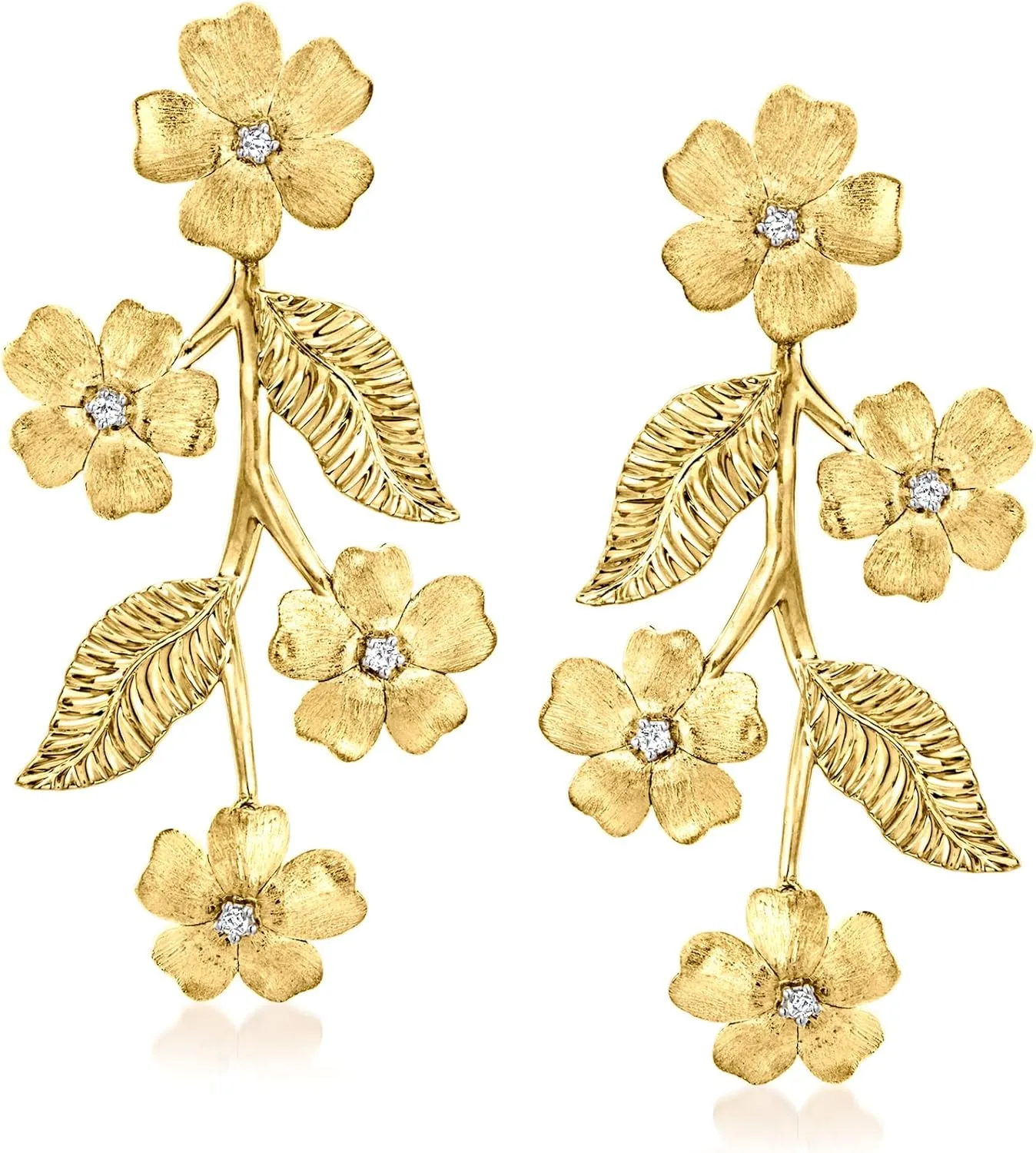 Ross-Simons 0.10 ct. t.w. Diamond Flower Vine Drop Earrings in 18kt Gold Over Sterling