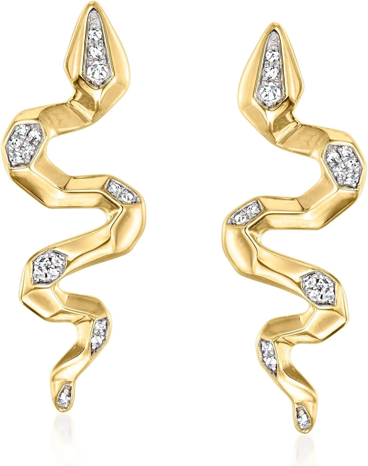 Ross-Simons 0.10 ct. t.w. Diamond Snake Drop Earrings in 18kt Gold Over Sterling