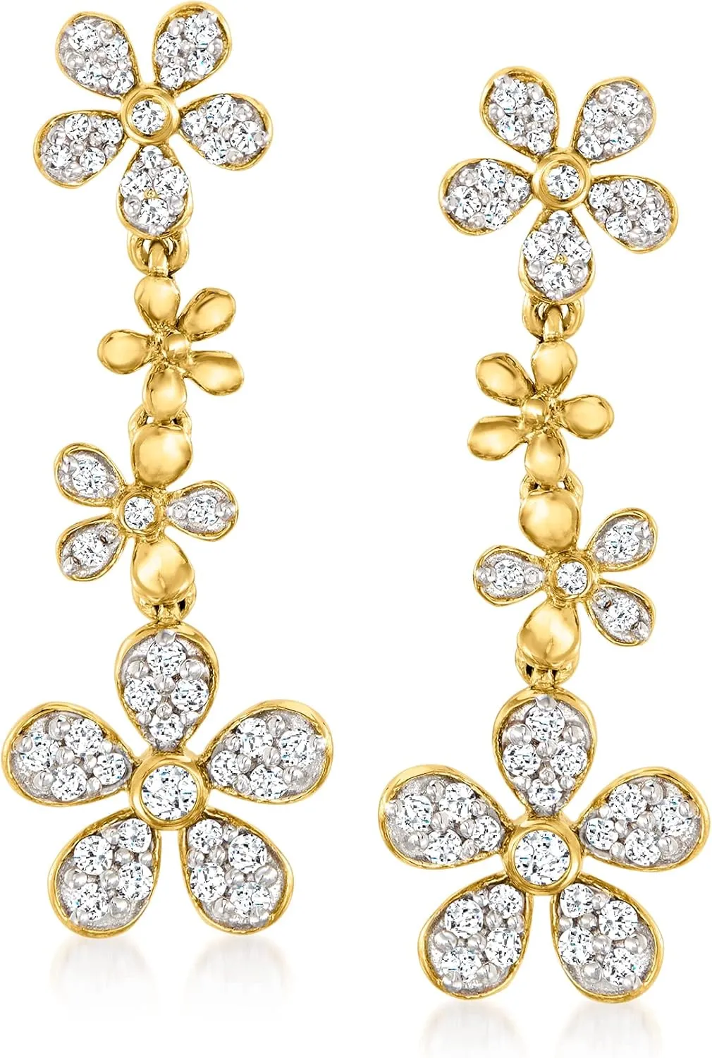 Ross-Simons 0.50 ct. t.w. Diamond Daisy Drop Earrings in 18kt Gold Over Sterling