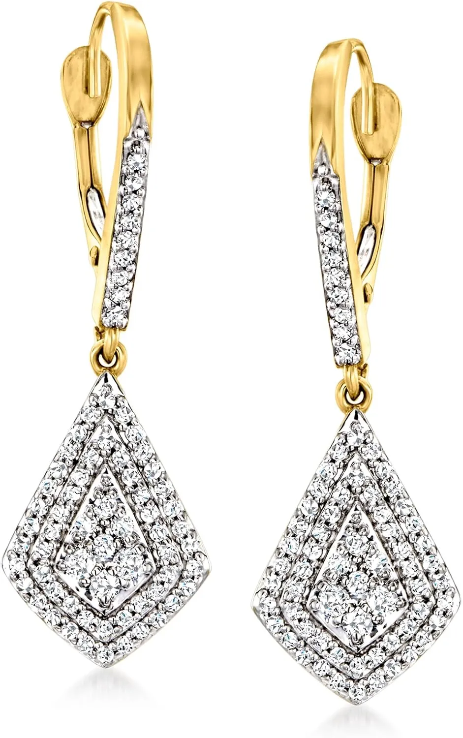 Ross-Simons 0.50 ct. t.w. Diamond Kite-Shaped Drop Earrings in 14kt Yellow Gold