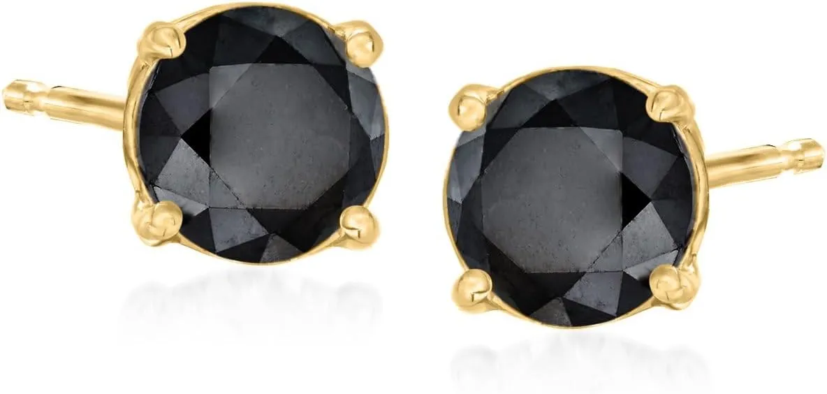 Ross-Simons 1.00 ct. t.w. Black Diamond Stud Earrings in 14kt Yellow Gold