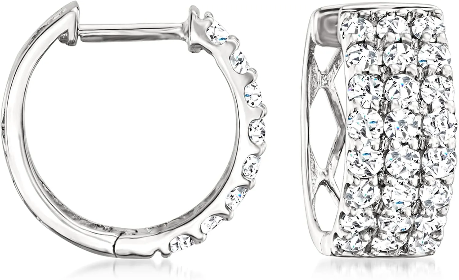 Ross-Simons 1.00 ct. t.w. Diamond 3-Row Huggie Hoop Earrings in 14kt White Gold