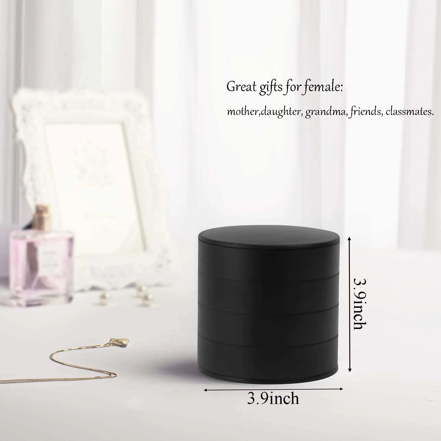 Round Jewelry Box Necklace Holder for Women, Jewelry Storage Box 4-Layer Rotatable Jewelry Accessory Storage Tray with Lid for Rings/Earrings/Bracelets,black