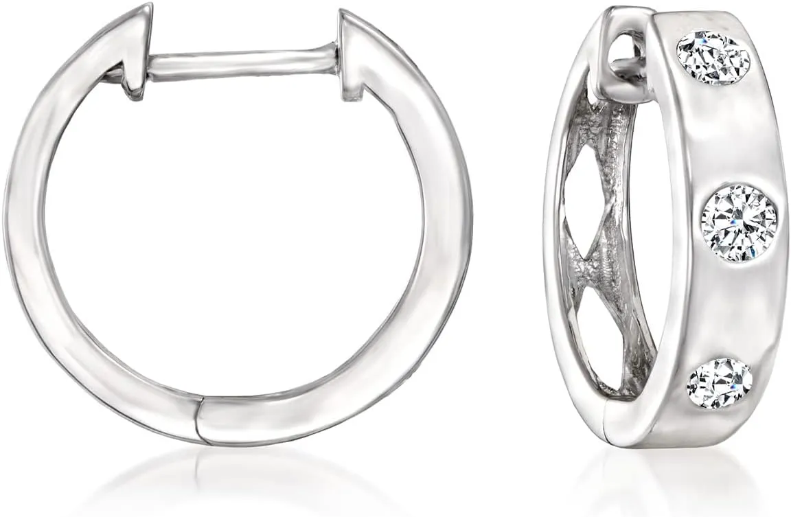 RS Pure by Ross-Simons 0.25 ct. t.w. Diamond Huggie Hoop Earrings in Sterling Silver