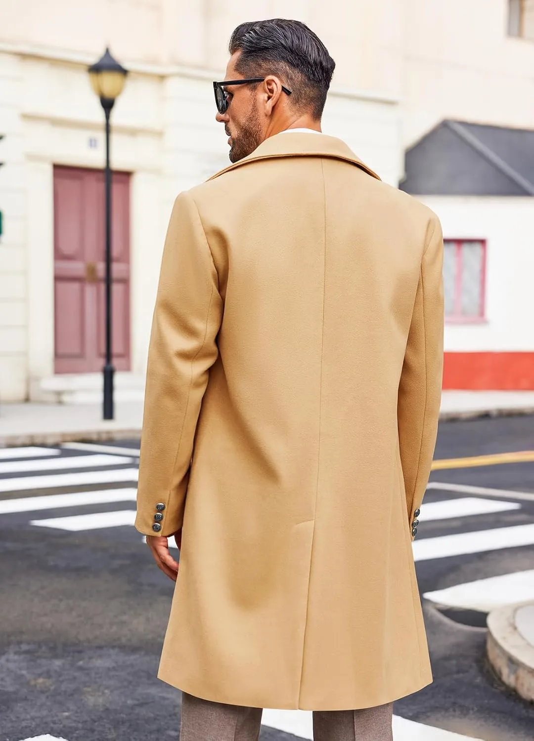 Runcati Mens Double Breasted Trench Coat Notch Lapel Peacoat Mid Long Winter Classic Overcoat