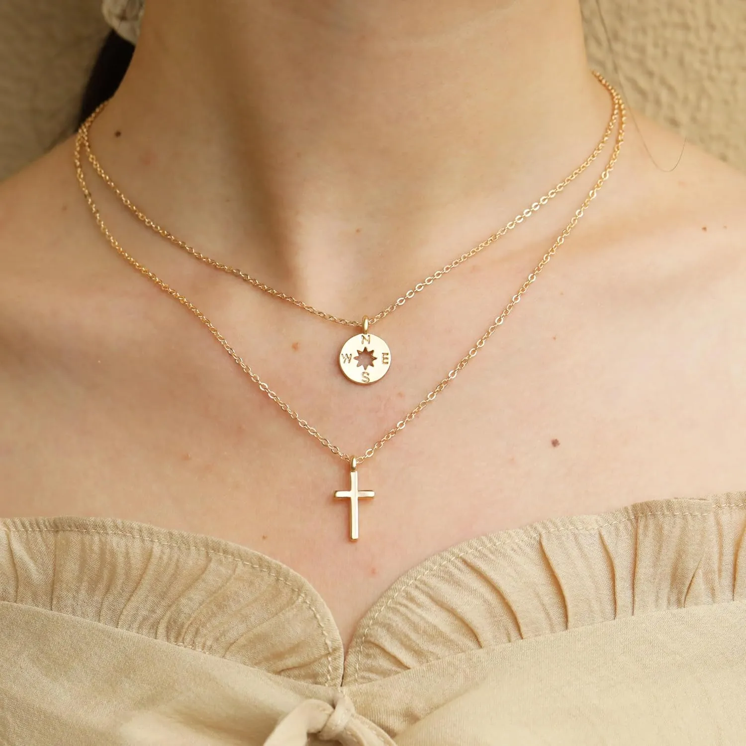 RZKING Layered Necklace for Women, Dainty 14K Gold Evil Eye, Sun Moon Stars, Starfish, Choker Pendant Necklace for Best Friend, Birthday, Thank's Giving, Christmas, Inspirational Gifts for Women