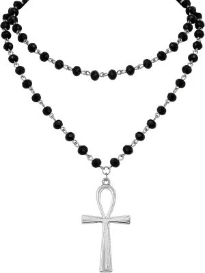 Sacina Layered Black Ankh Cross Choker, Beaded Choker, Gothic Emo Punk Grunge Necklace, Goth Jewelry, Halloween Christmas Jewelry Gift for Women
