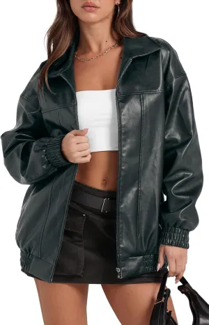 SAMPEEL Leather Jacket Women Faux Oversized Motorcycle Bomber Coats 2024 Fall Fashion Outfits Winter Clothes