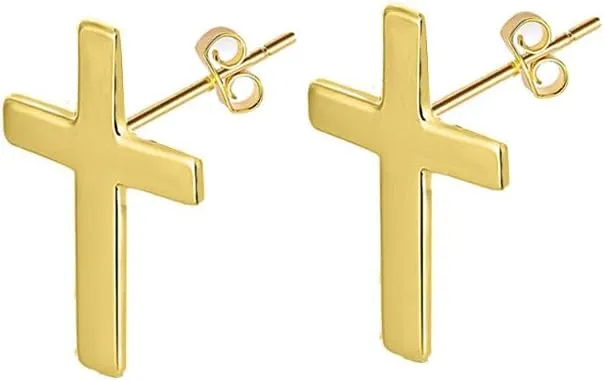 Savlano 925 Sterling Silver Cross Stud Earrings -18K Gold Plated Religious Small Stud Earrings for Women & Men Comes with Gift Box - Made in Italy