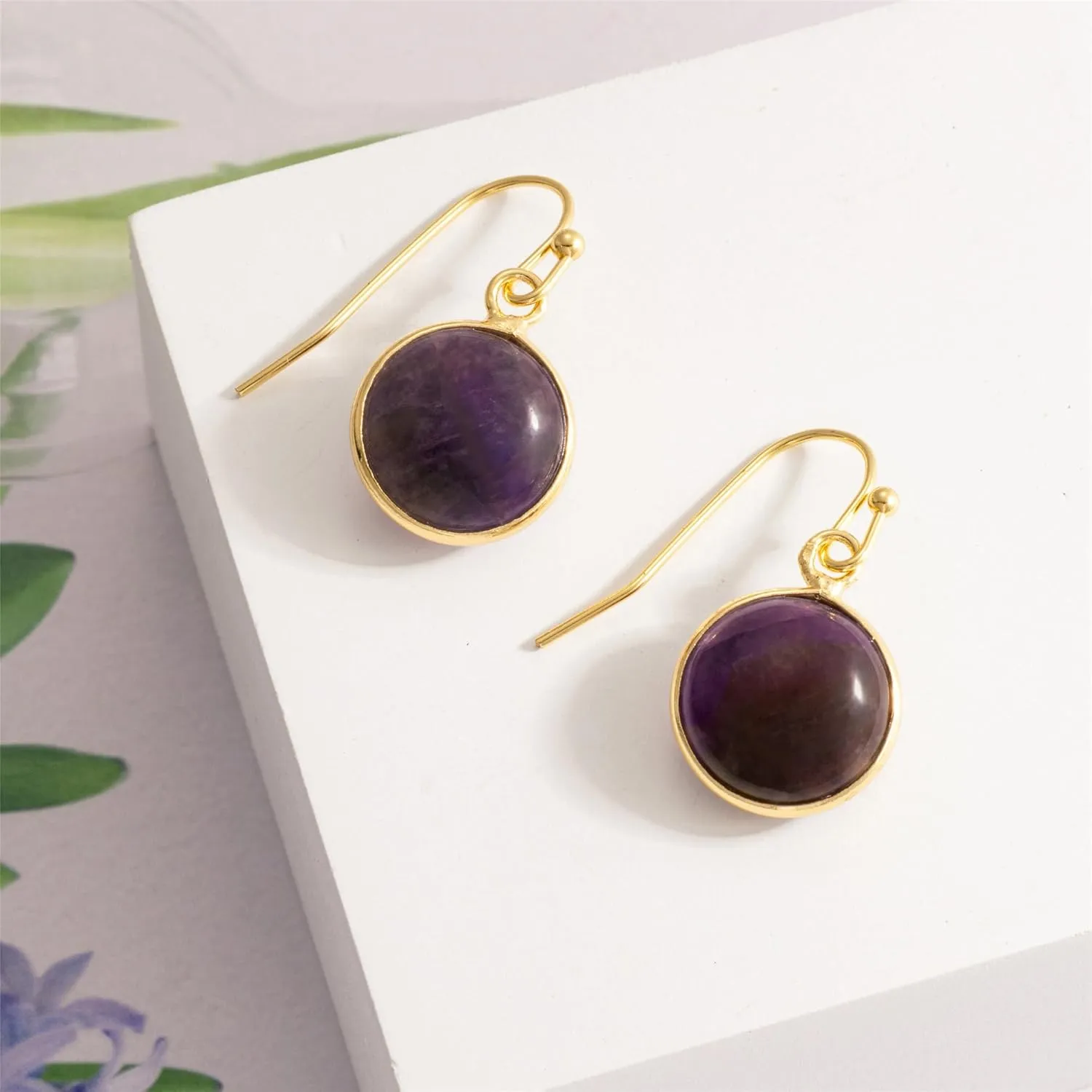 SELOVO Round Crystal Stone Huggie Earrings Fishhook Drop Earrings Gold Tone