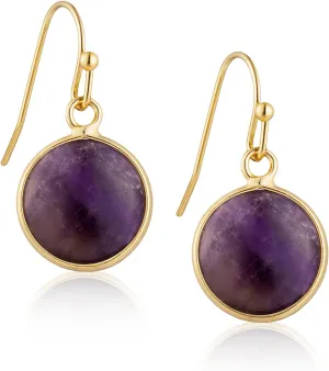 SELOVO Round Crystal Stone Huggie Earrings Fishhook Drop Earrings Gold Tone