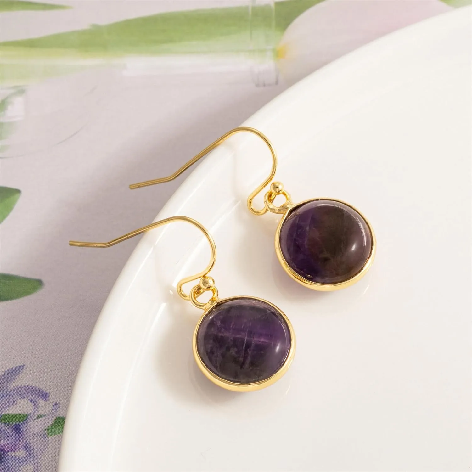 SELOVO Round Crystal Stone Huggie Earrings Fishhook Drop Earrings Gold Tone