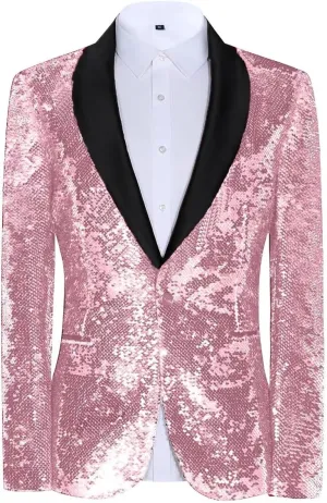 Sequin Blazer for Men Shiny Suit Jackets for Prom Party Banquet Shawl Collar Mens Tuxedo Coats