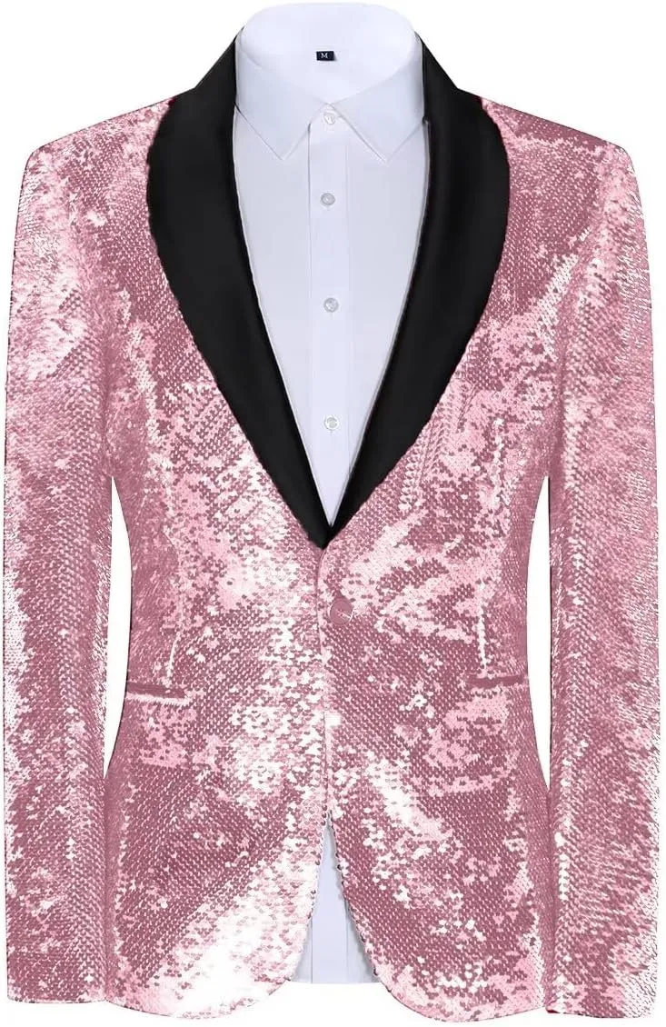 Sequin Blazer for Men Shiny Suit Jackets for Prom Party Banquet Shawl Collar Mens Tuxedo Coats