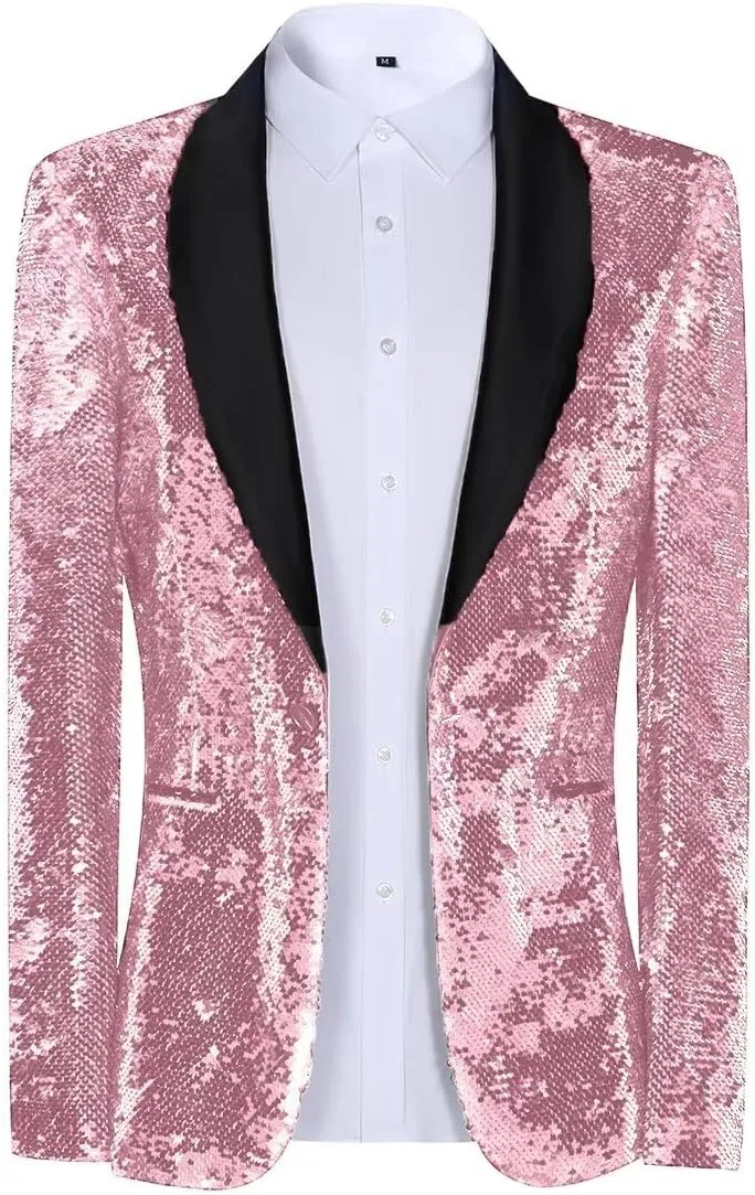 Sequin Blazer for Men Shiny Suit Jackets for Prom Party Banquet Shawl Collar Mens Tuxedo Coats