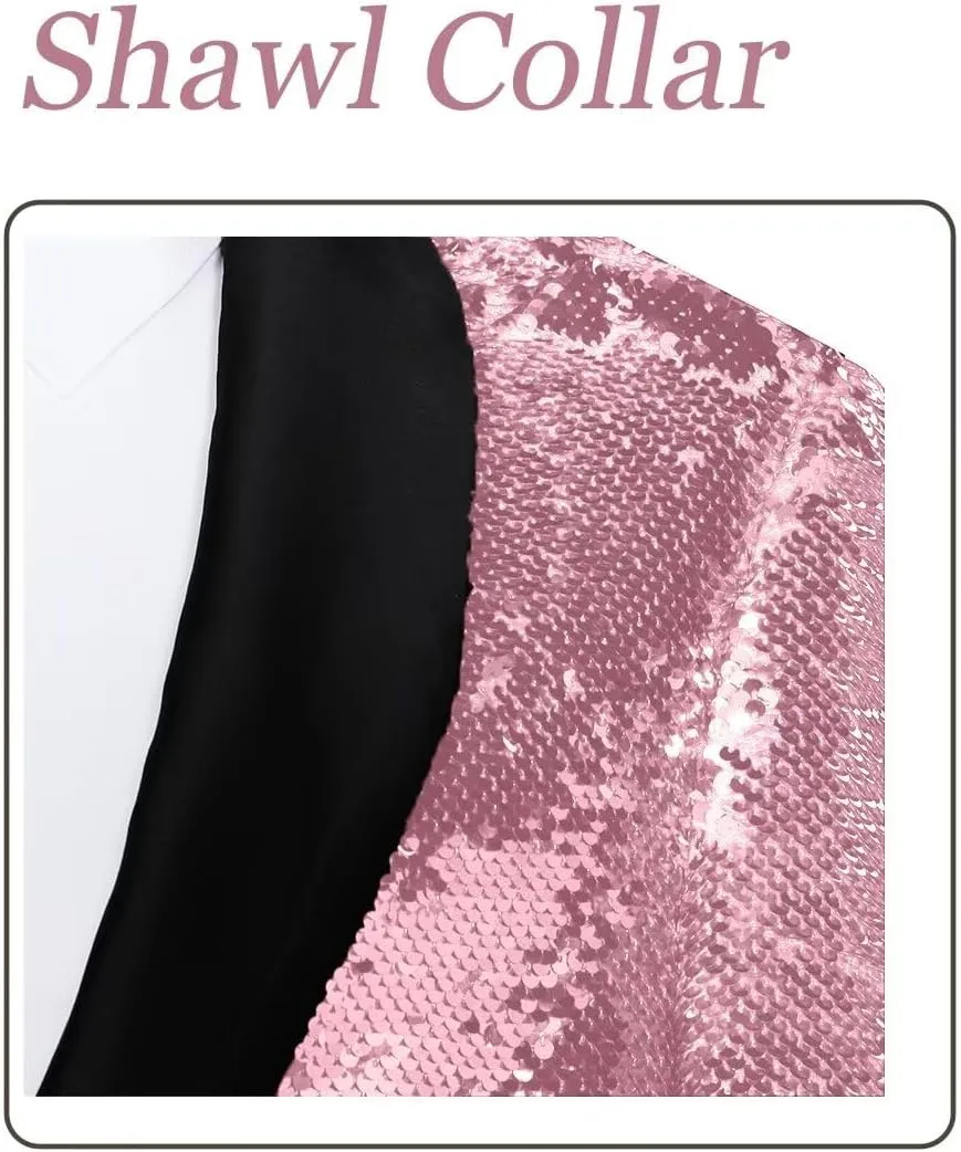 Sequin Blazer for Men Shiny Suit Jackets for Prom Party Banquet Shawl Collar Mens Tuxedo Coats