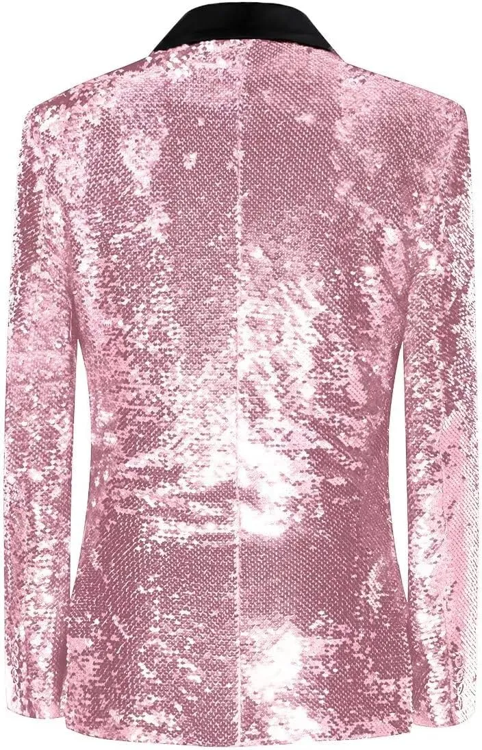 Sequin Blazer for Men Shiny Suit Jackets for Prom Party Banquet Shawl Collar Mens Tuxedo Coats