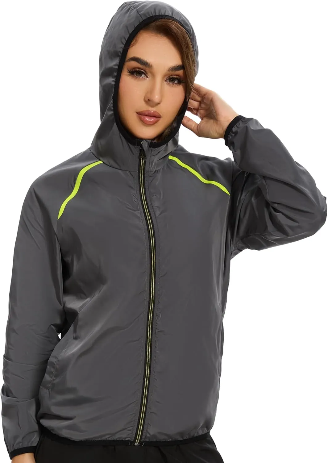 SEXYWG Women Rain Jacket with Hood Zipper Rain Coat Long Sleeves Raincoat Stylish Rain Suit Top Outdoor Travel Coat