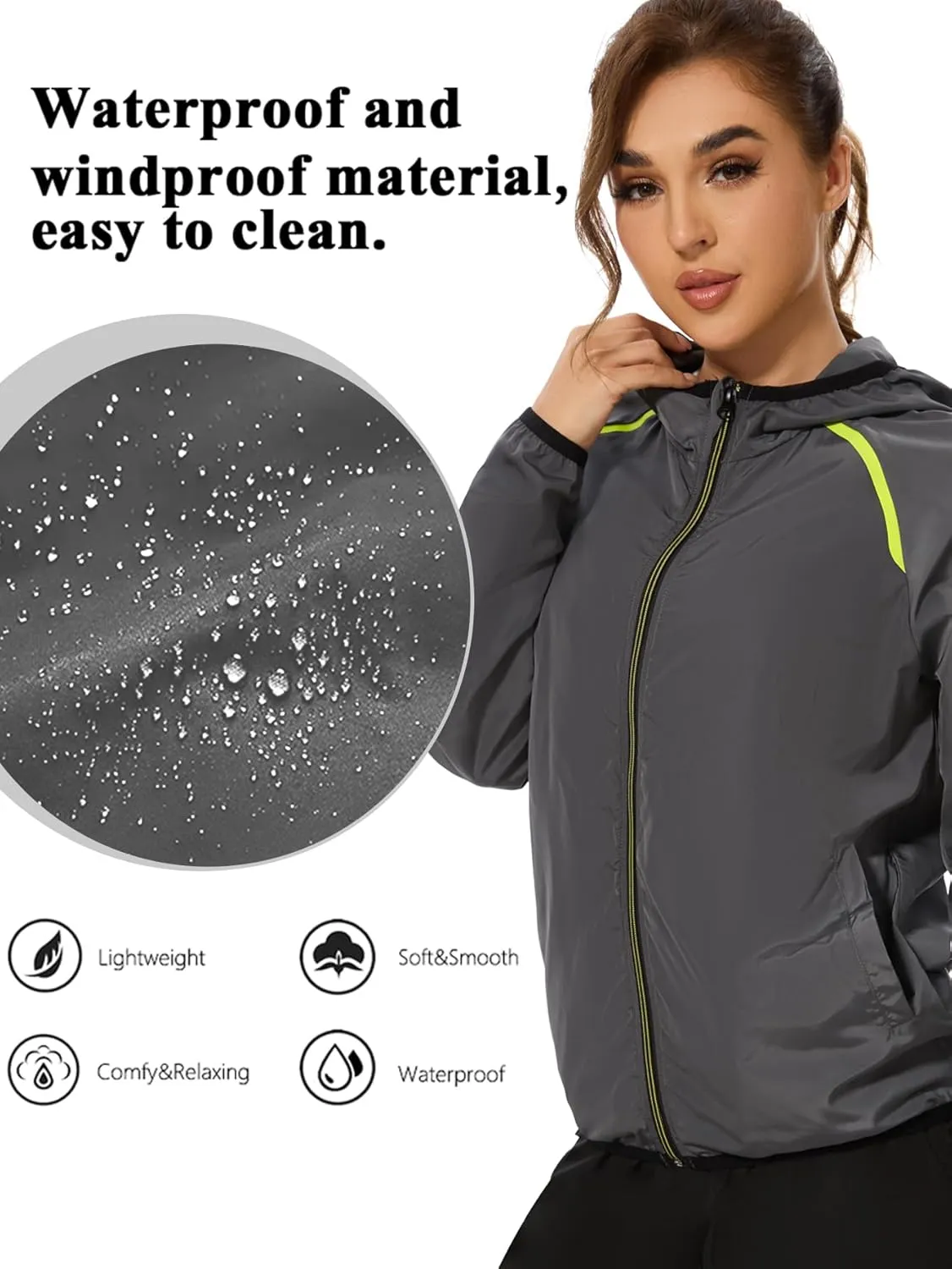 SEXYWG Women Rain Jacket with Hood Zipper Rain Coat Long Sleeves Raincoat Stylish Rain Suit Top Outdoor Travel Coat